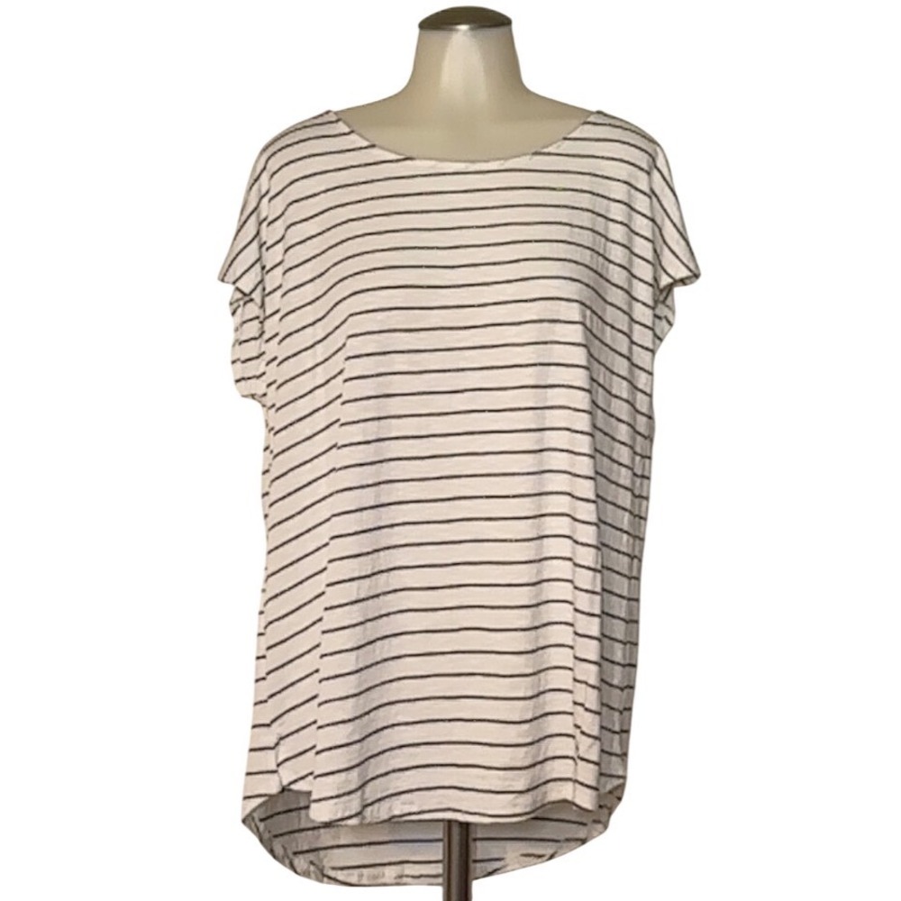 Green Envelope Womens Striped Short Sleeve Top White Bk Stripe XL New w/ tag